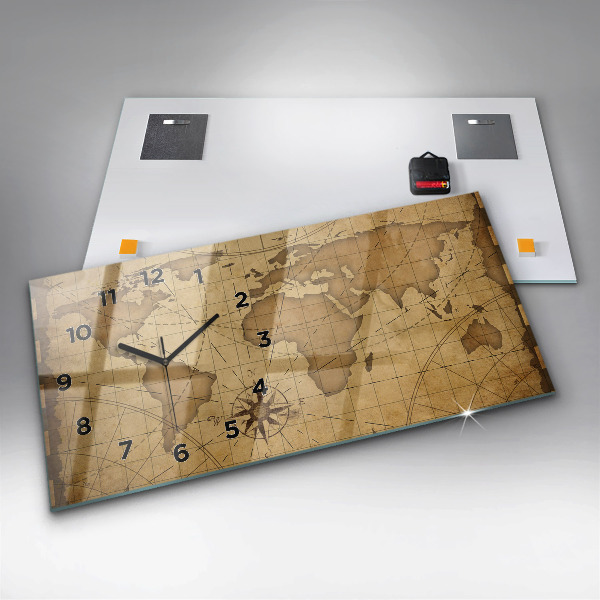Horizontální hodiny na skle Vintage mapa světa