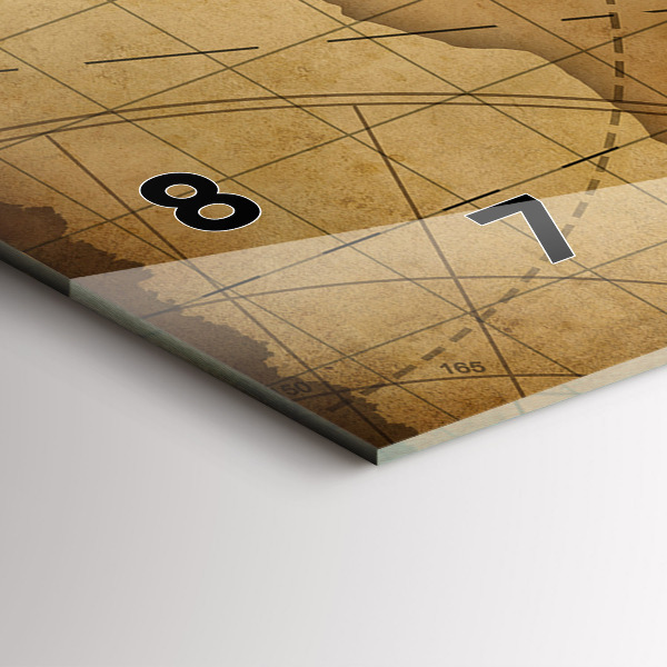 Horizontální hodiny na skle Vintage mapa světa