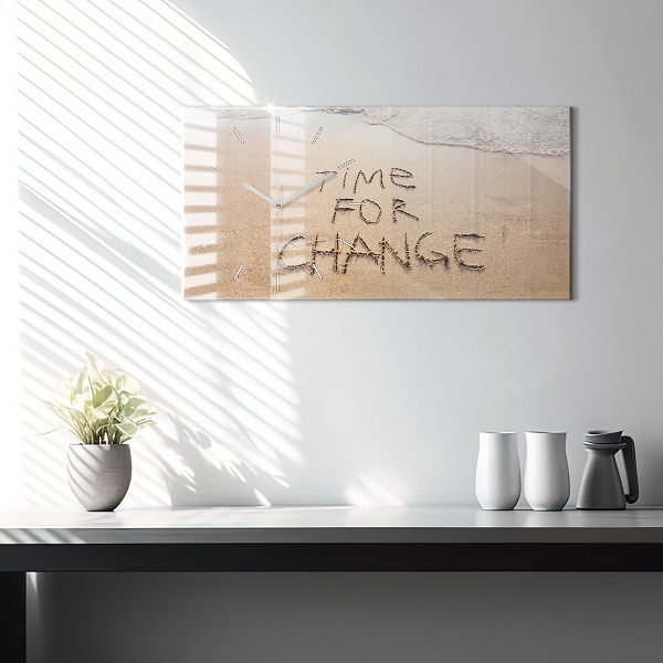 Horizontální hodiny na skle Citát na pláži