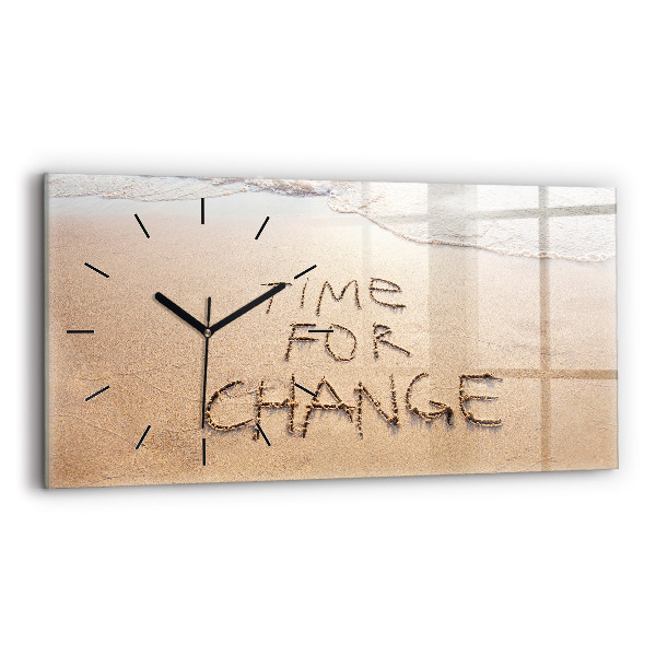 Horizontální hodiny na skle Citát na pláži