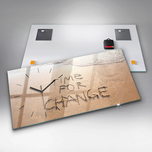 Horizontální hodiny na skle Citát na pláži