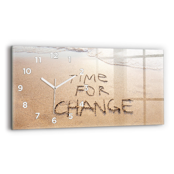 Horizontální hodiny na skle Citát na pláži