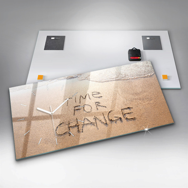 Horizontální hodiny na skle Citát na pláži