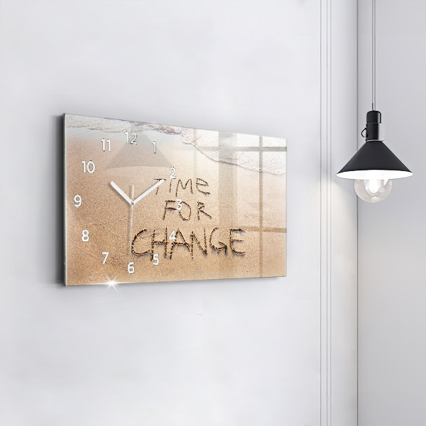 Horizontální hodiny na skle Citát na pláži