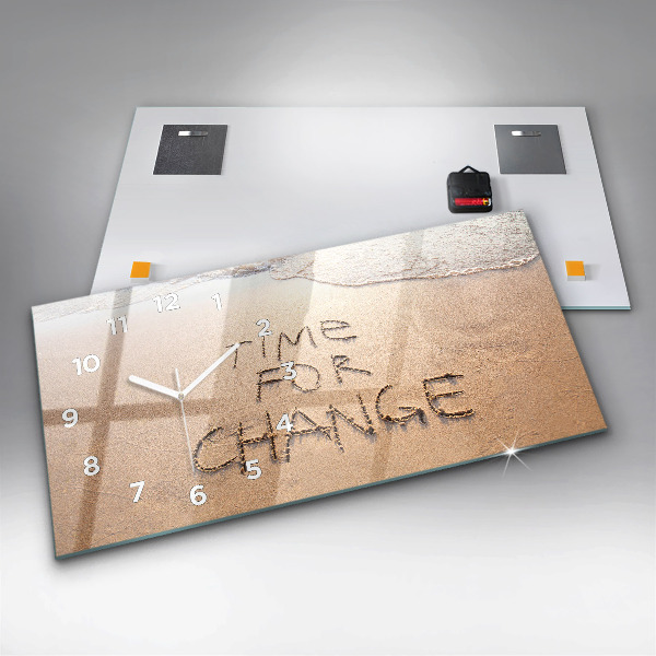 Horizontální hodiny na skle Citát na pláži