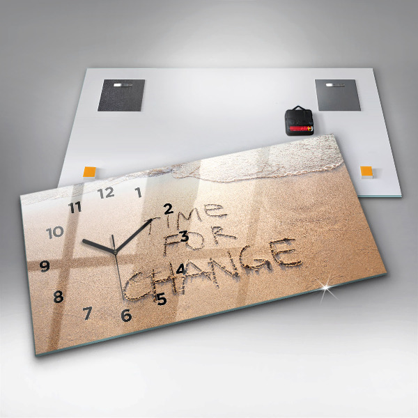 Horizontální hodiny na skle Citát na pláži