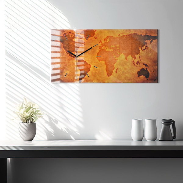 Horizontální hodiny na skle Velká mapa světa