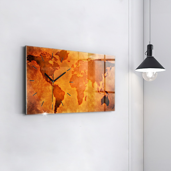 Horizontální hodiny na skle Velká mapa světa