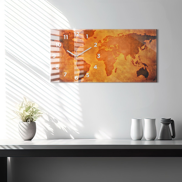 Horizontální hodiny na skle Velká mapa světa