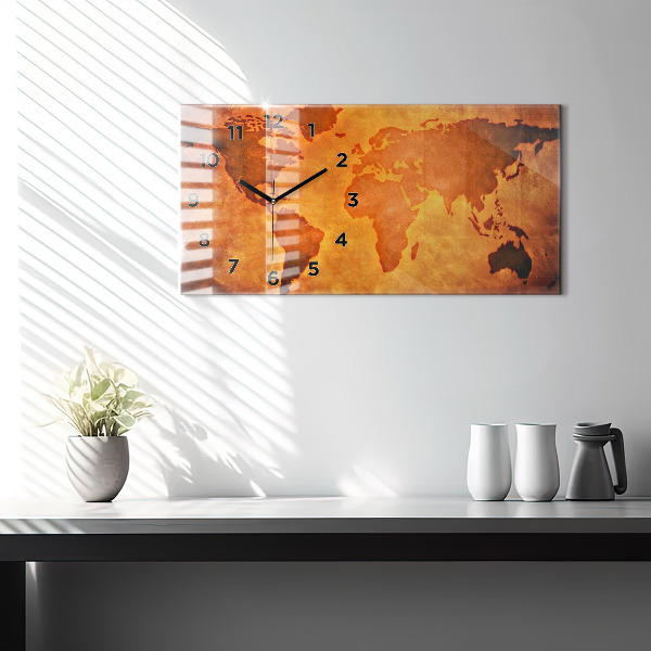 Horizontální hodiny na skle Velká mapa světa