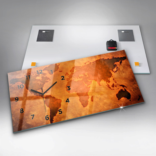Horizontální hodiny na skle Velká mapa světa
