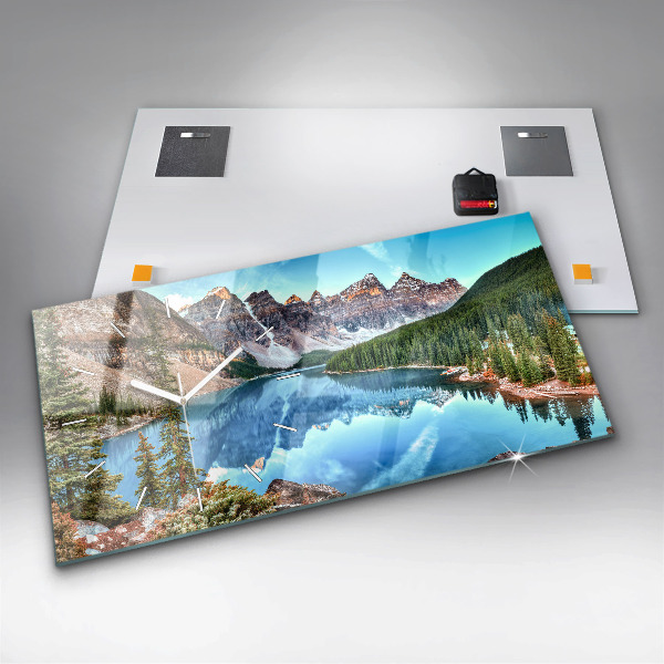 Horizontální hodiny na skle Hornatá krajina