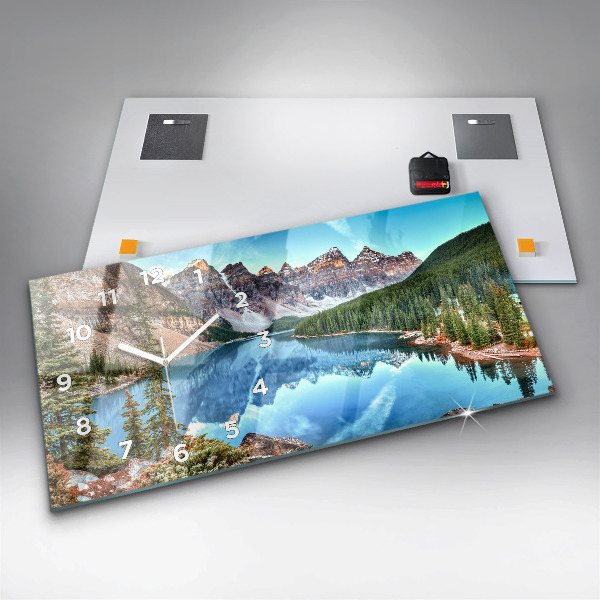 Horizontální hodiny na skle Hornatá krajina