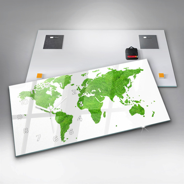 Horizontální hodiny na skle Mapa zelené trávy