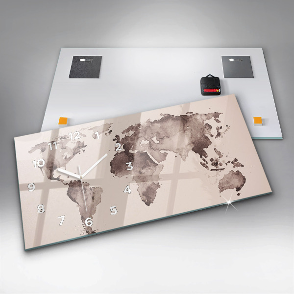 Horizontální hodiny na skle Akvarelová mapa světa