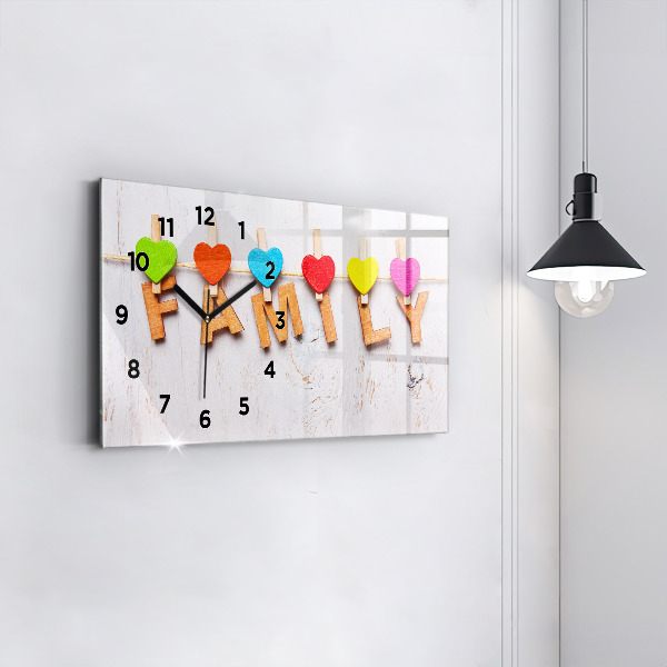 Horizontální hodiny na skle Rodinný nápis