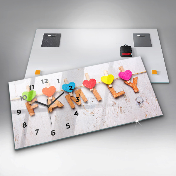 Horizontální hodiny na skle Rodinný nápis