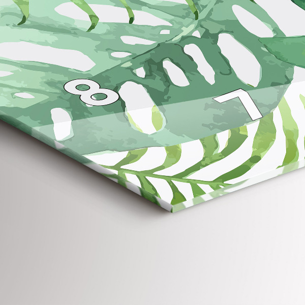 Horizontální hodiny na skle Zelené listy