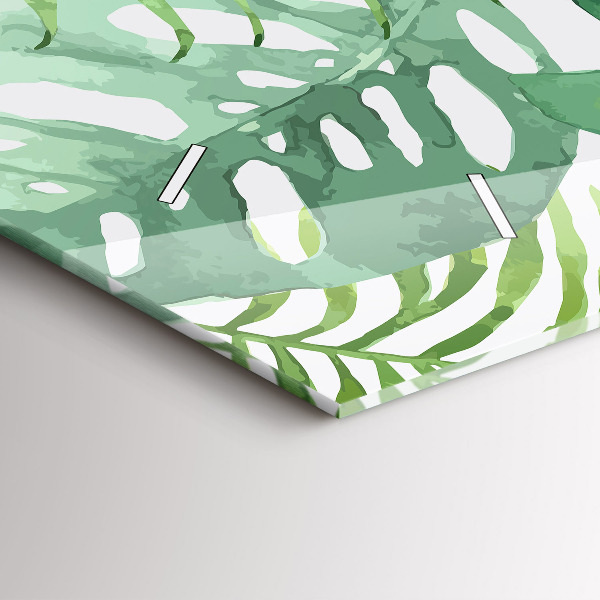 Horizontální hodiny na skle Zelené listy