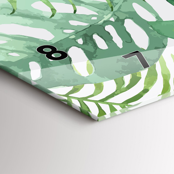 Horizontální hodiny na skle Zelené listy