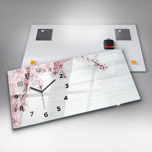 Horizontální hodiny na skle Jarní květiny