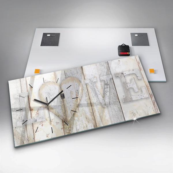 Horizontální hodiny na skle Nápis Love