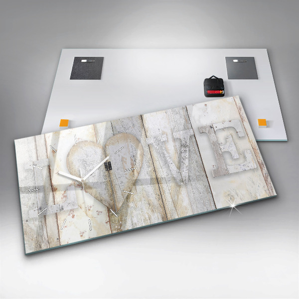 Horizontální hodiny na skle Nápis Love