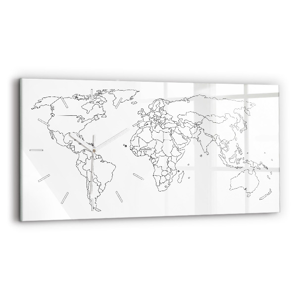Horizontální hodiny na skle Obrysová mapa světa