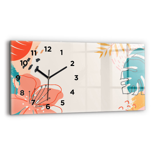 Horizontální skleněné hodiny na stěnu Havajské rostliny