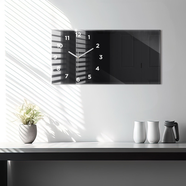Horizontální skleněné hodiny na stěnu Černá barva