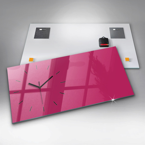 Horizontální skleněné hodiny na stěnu Barva silně růžová