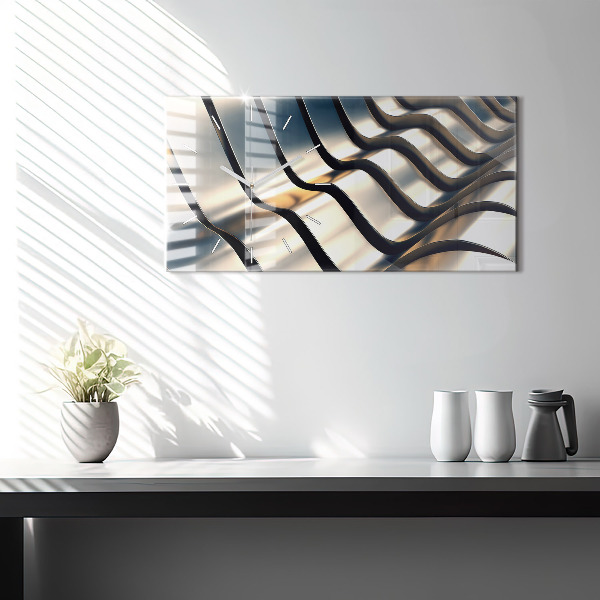 Horizontální skleněné hodiny na stěnu Stříbrný vzor