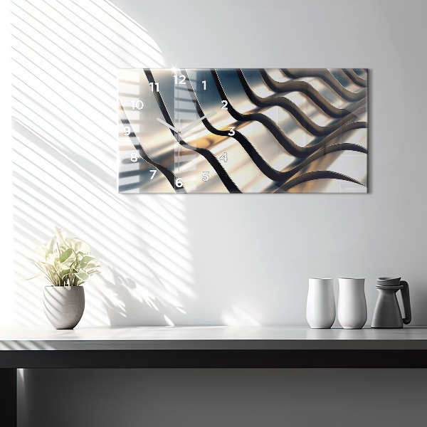 Horizontální skleněné hodiny na stěnu Stříbrný vzor
