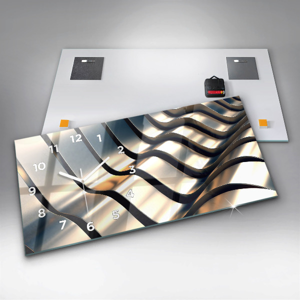 Horizontální skleněné hodiny na stěnu Stříbrný vzor