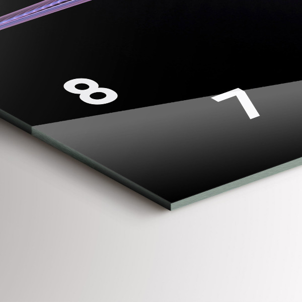 Horizontální skleněné hodiny na stěnu Fialová abstrakce