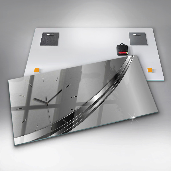 Horizontální skleněné hodiny na stěnu Stříbrné linie