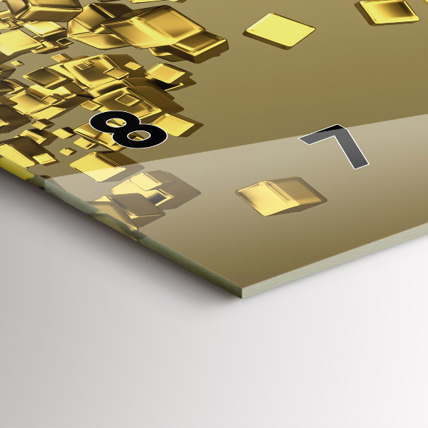 Horizontální skleněné hodiny na stěnu Zlaté čtverce