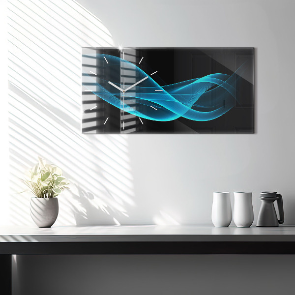 Horizontální skleněné hodiny na stěnu Modrá abstrakce