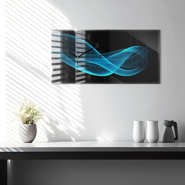 Horizontální skleněné hodiny na stěnu Modrá abstrakce