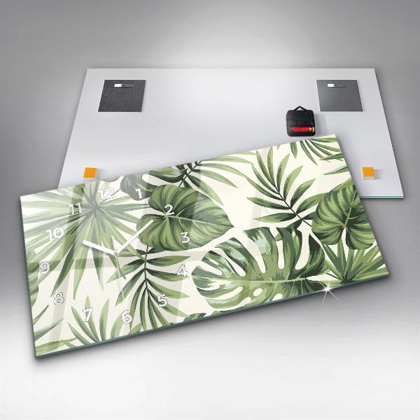 Horizontální skleněné hodiny na stěnu Tropický vzor