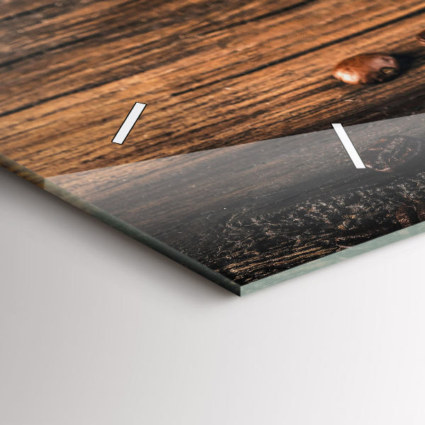 Horizontální skleněné hodiny na stěnu Šálek a kávová zrna