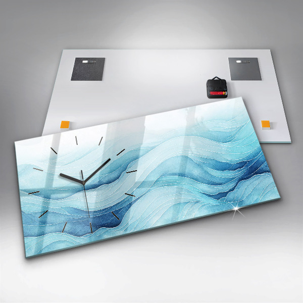 Horizontální skleněné hodiny na stěnu Modré mraky