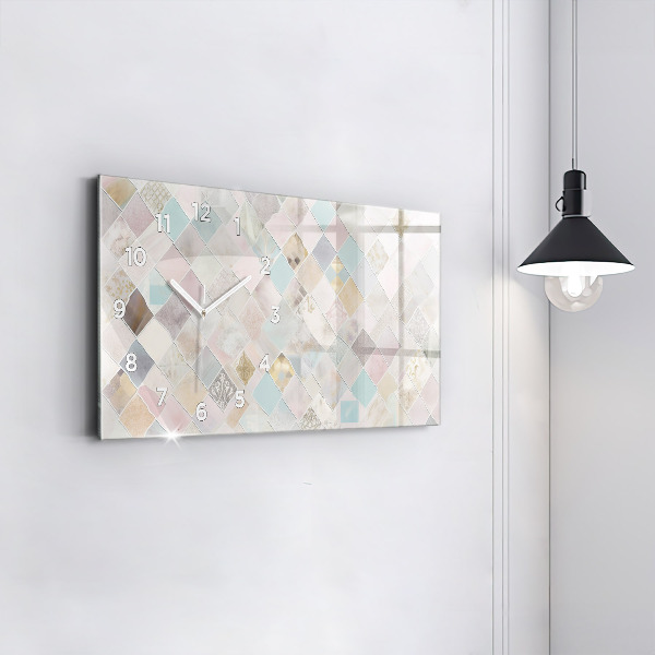 Horizontální skleněné hodiny na stěnu Barevné dlaždice