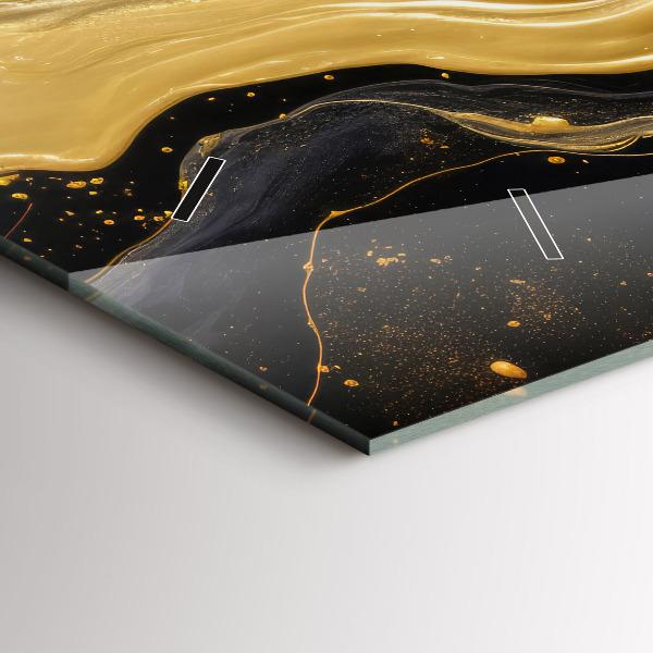 Horizontální skleněné hodiny na stěnu Zlatý mramor