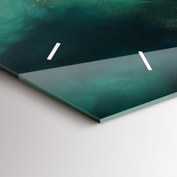 Horizontální skleněné hodiny na stěnu Zelený mramor