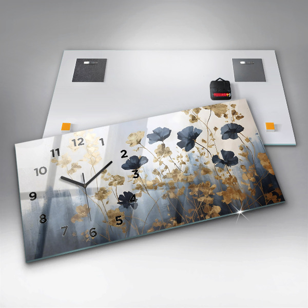 Horizontální skleněné hodiny na stěnu Abstraktní květiny