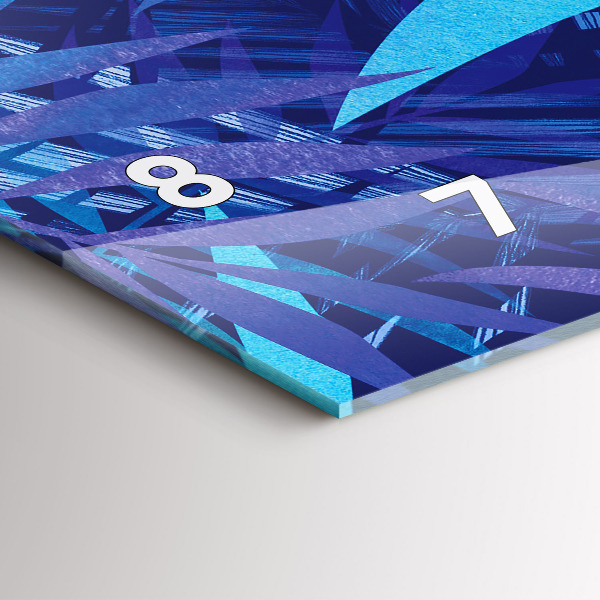 Horizontální skleněné hodiny na stěnu Modré listy