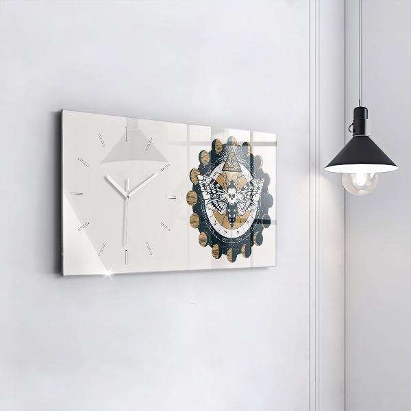 Horizontální skleněné hodiny na stěnu Fáze měsíce a oko