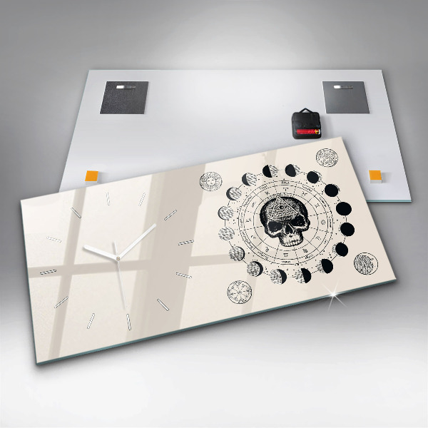 Horizontální skleněné hodiny na stěnu Fáze měsíce