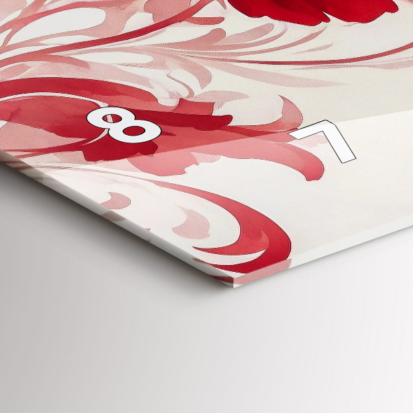 Horizontální skleněné hodiny na stěnu Červené květy